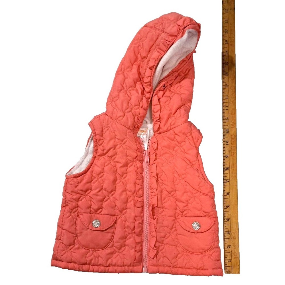 Gymboree Girls Coral‎ Pink Butterfly Quilted Hooded Puffer Vest 12-24 Months Zip